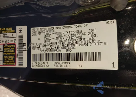 2014 Toyota Tundra Sr 4.6L V8 из США, поврежденный, VIN 5TFUM5F11EX055395